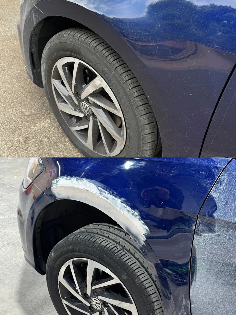 Wheel arch repair, before and after